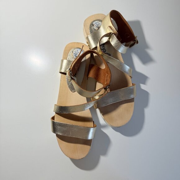Free People Women's Gold Wood and Leather Sandals Size 7.5 Bohemian Girly - Picture 4 of 11